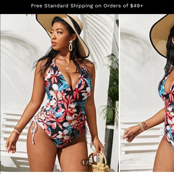 Shein Lace Side Floral One Piece Size 1XL - Picture 3 of 4